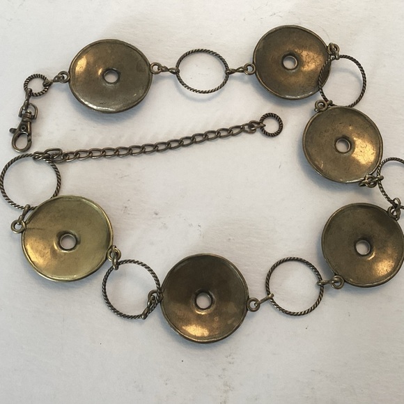 Vintage Arty, Lagenlook, Boho, Brass Backed Pebble Adorned Disc Chain Belt EUC - Picture 5 of 7